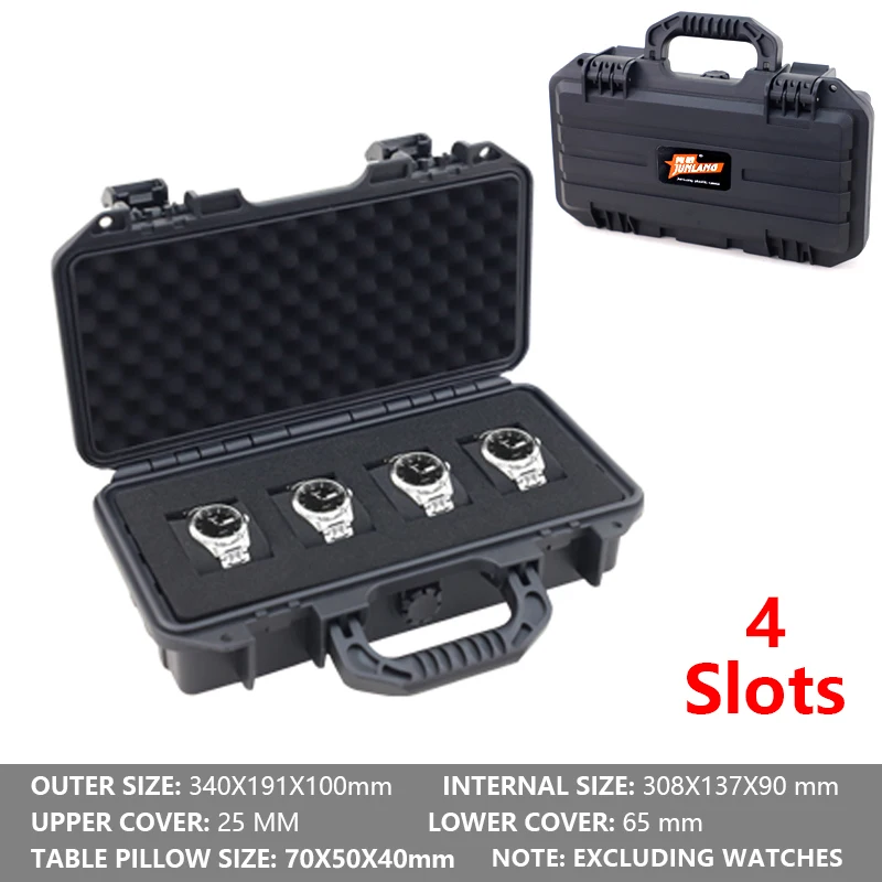 3/4Grid Waterproof Watch Storage Box Impact Resistant Case With Foam For Watches Safety Equipment Storage Case Portable Toolbox