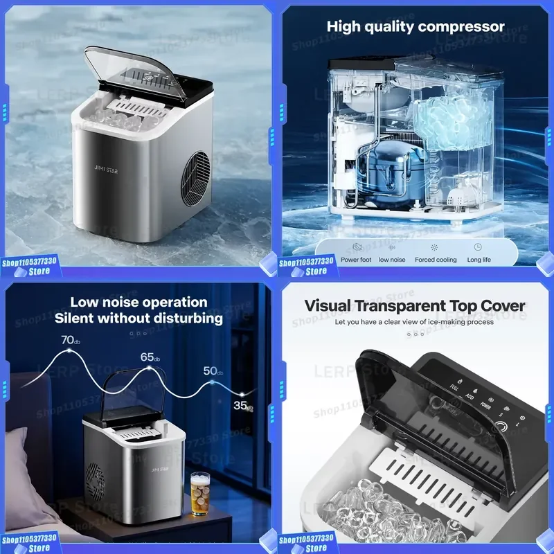 Ice Maker for Quick Cube Ice Production, Portable Mini Design for Easy Use in Kitchen, Bar, or Office Spaces