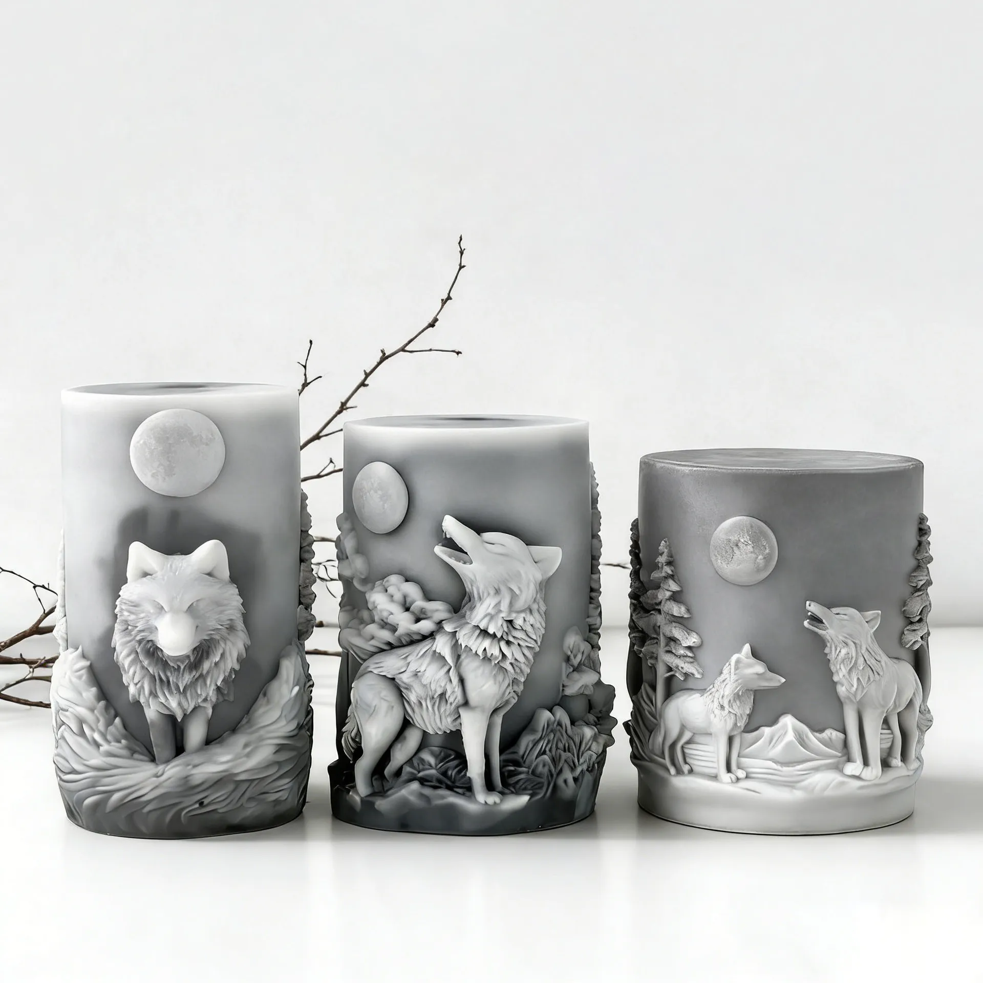 

Relief Wolf Head Cylindrical Scented Candle Silicone Mold DIY Epoxy Resin Plaster Ornament Silicone Mold Home Decoration
