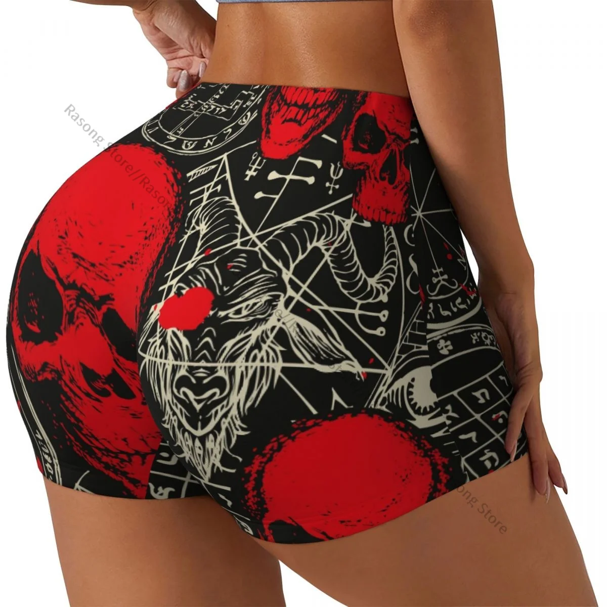 Women Yoga Shorts Sinister Skull Blood Stains Goat Head Workout Shorts Fitness quick-dry Yoga Gym Running Short Pants Sportswear