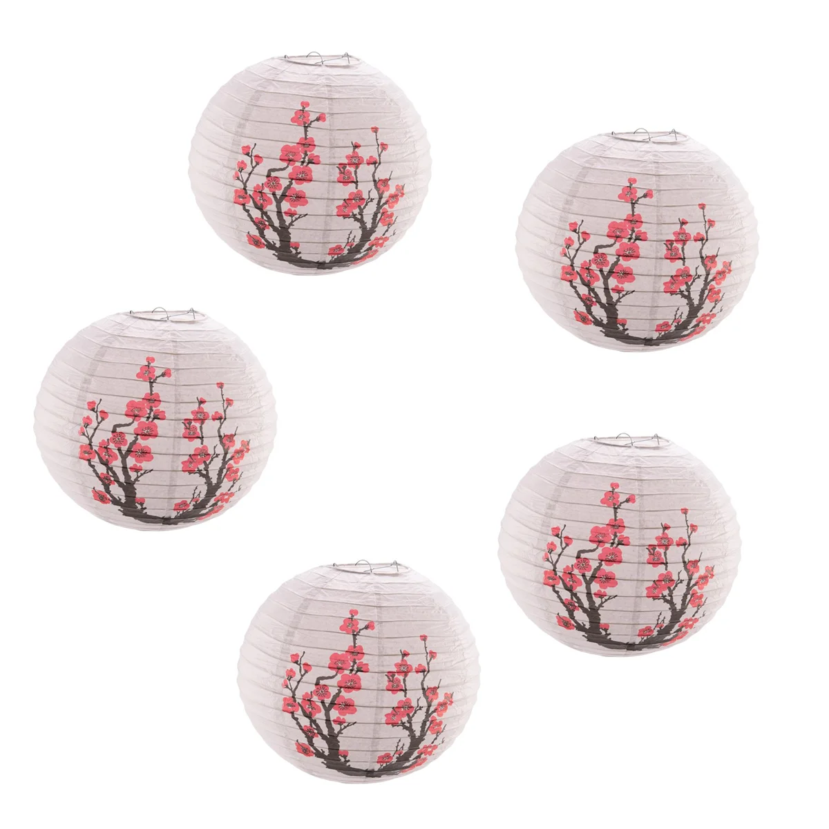 12-Inch Cherry Blossom Japanese/Chinese Paper Lanterns (Set of 5, Red Sakura)