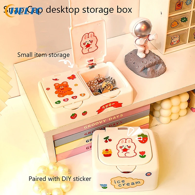 1PCS Kawaii Cartoon Desk Organizer Box Button Cosmetics Storage Box With Lid Mini Jewelry Organizer Cosmetics Makeup Container