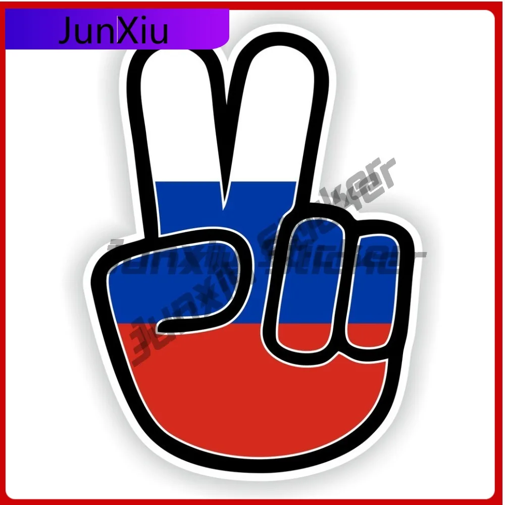 

Russia Flag With Peaceful Victory Gesture Stickers Exterior Decaldecals For Suv Ebike Car Cover Waterproof Outdoor Motorcycle Pv