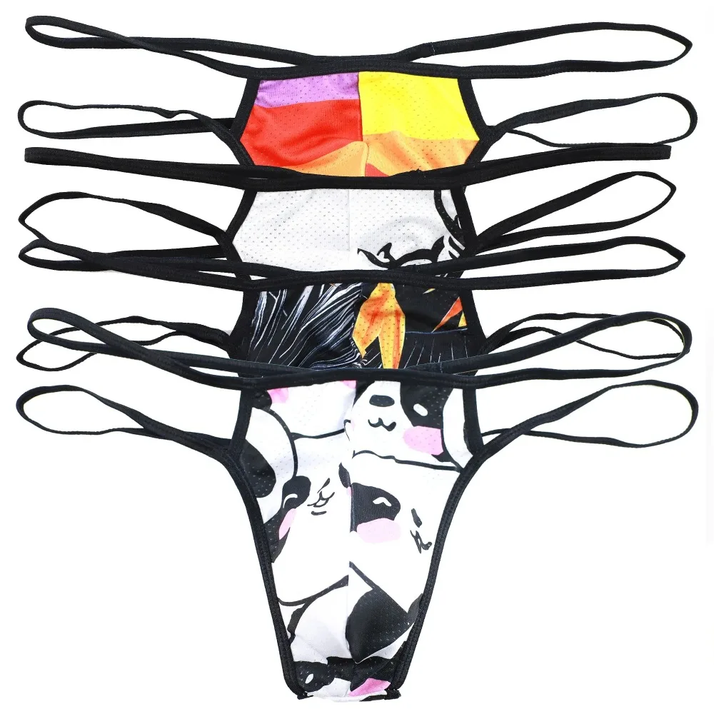 

Men Sexy Lingerie Bulge Pouch Bikini Briefs Low Waist Underwear Sleepwear Sexy Jockstrap Printing Thongs G Strings Sissy Panties