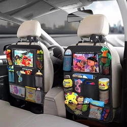 Organizador de asiento trasero de coche con soporte para tableta con pantalla táctil, bolsillos de almacenamiento automáticos, cubierta, protectores traseros de asiento de coche, accesorios de coche