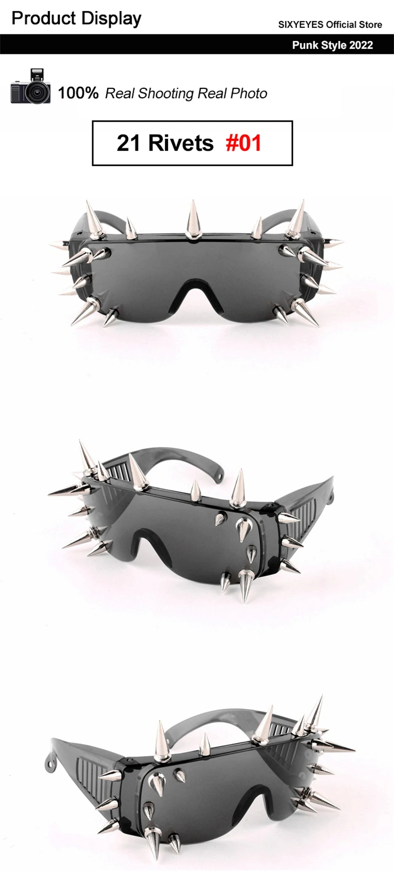 Neue Niet Spike Dekoration Wild Rock Steampunk Sonnenbrille 2022 coole Mode Bühne Bar Party Sonnenbrille Brille Oculos de Sol – Detail 5