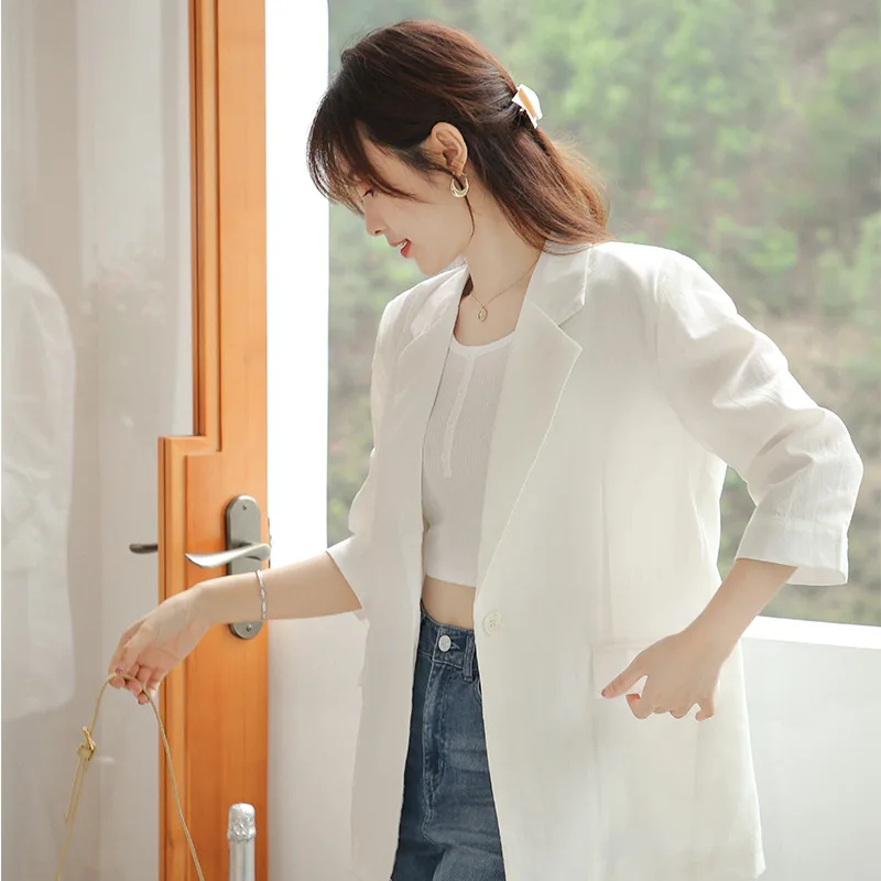 

Summer The New Temperament Versatile Three Quarter Sleeves Blazer Women Loose Simple Leisure Comfortable Breathable Blazers For