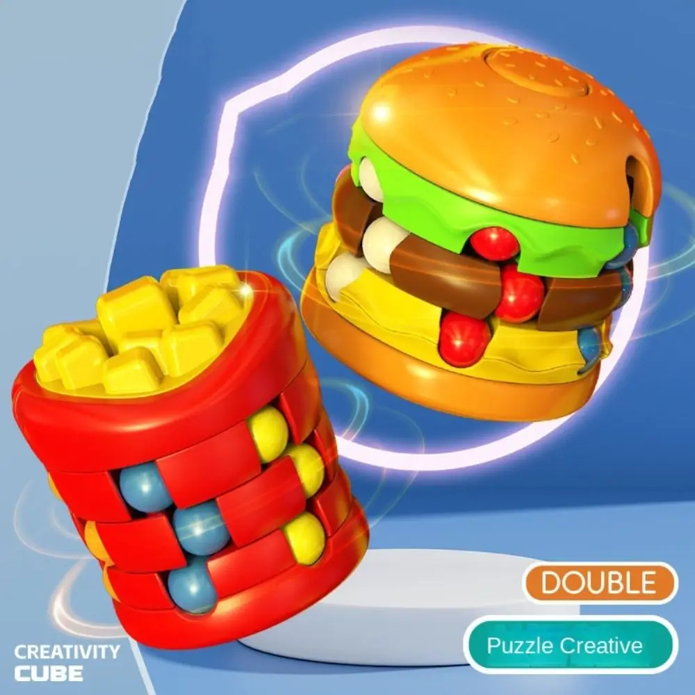 Creative Burger Magic Bean Cube Rotation Brain Teaser Magic Cube Toy Anti-Anxiety French Fries Bead Puzzles Game Birthday Gifts