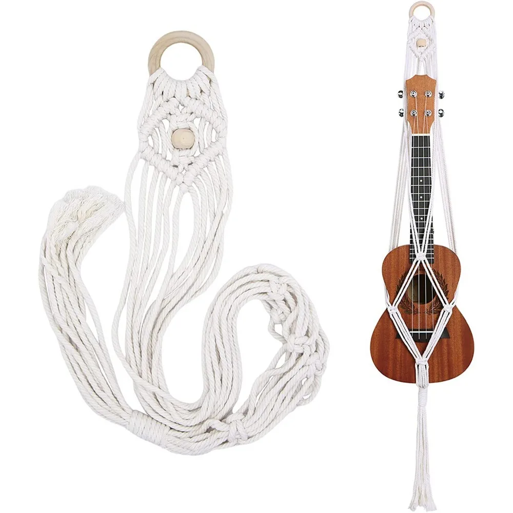 High Quality Woven Bohemian Guitar Stand Solid Color Cotton Rope Lace Woven Wall Hanging Guitar Wall Hanging