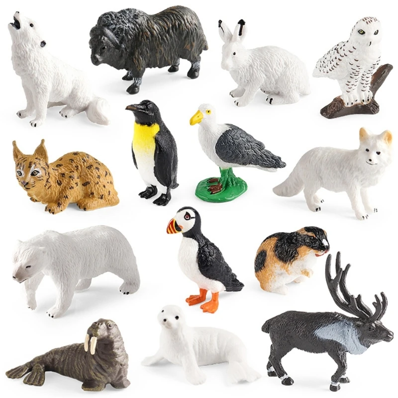 Q0KB-Juego figuras animales en miniatura, juguete ZooAnimal, figurita sólida, rellenos bolsas para niños, 14 Uds.