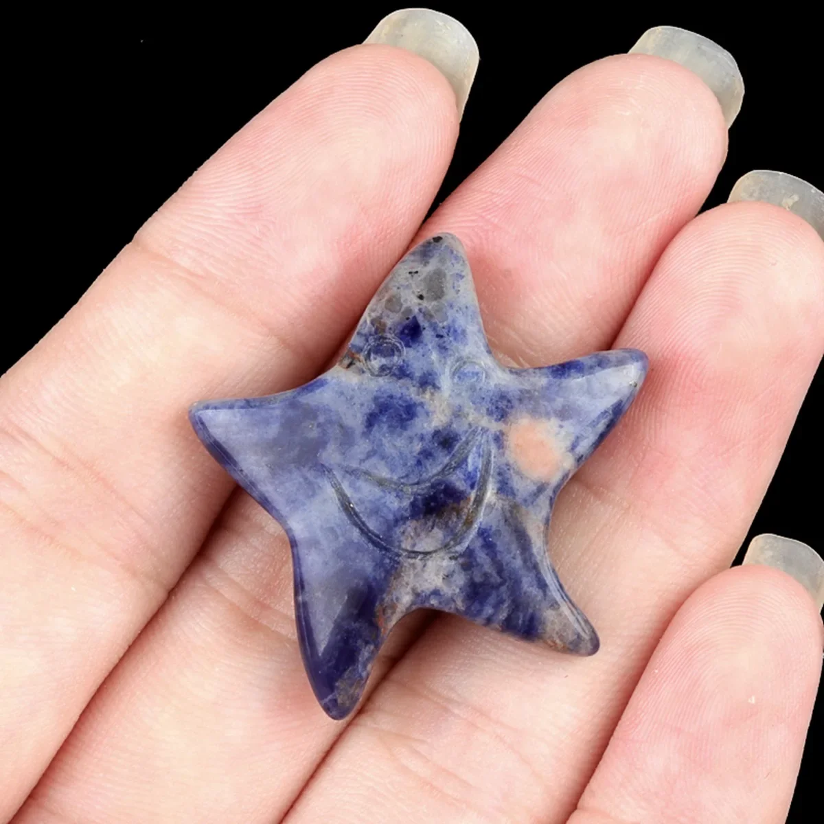 Natural Sodalite Smiling Starfish Pendant  for Home Decoration Handmade Craved Stone 30mm Solar Star