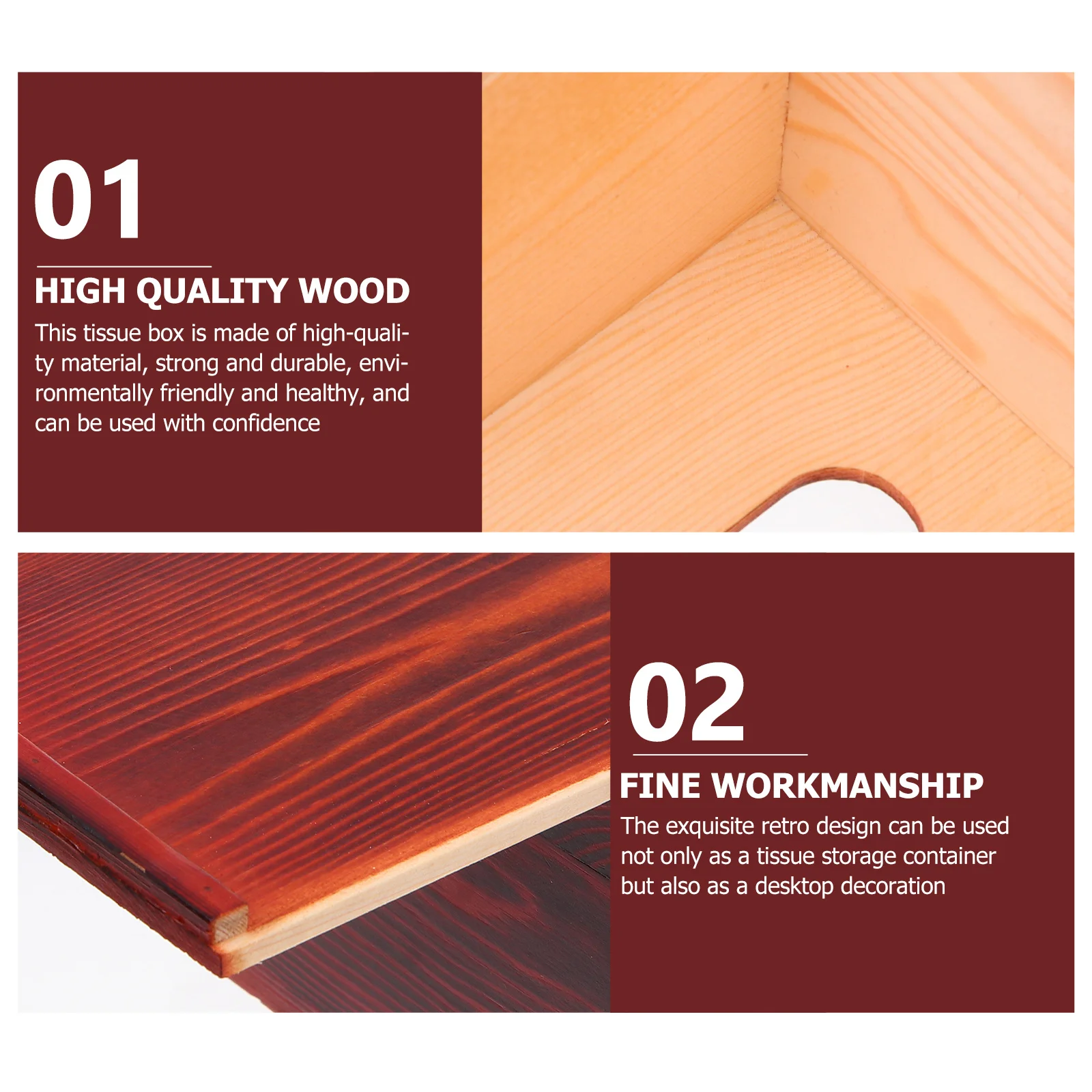 

1Pcs Wooden Tissue Box Vintage Style Wood Grain Napkin Organizer Elegant Tissue Storage Case for Home Paper Holder