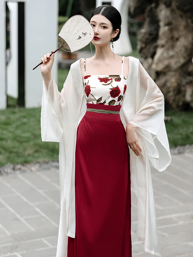 

Красный новый китайский утренний халат-кимоно для свадьбы, комплект из трех предметов для женщин и пар, традиционная китайская одежда Ханьфу