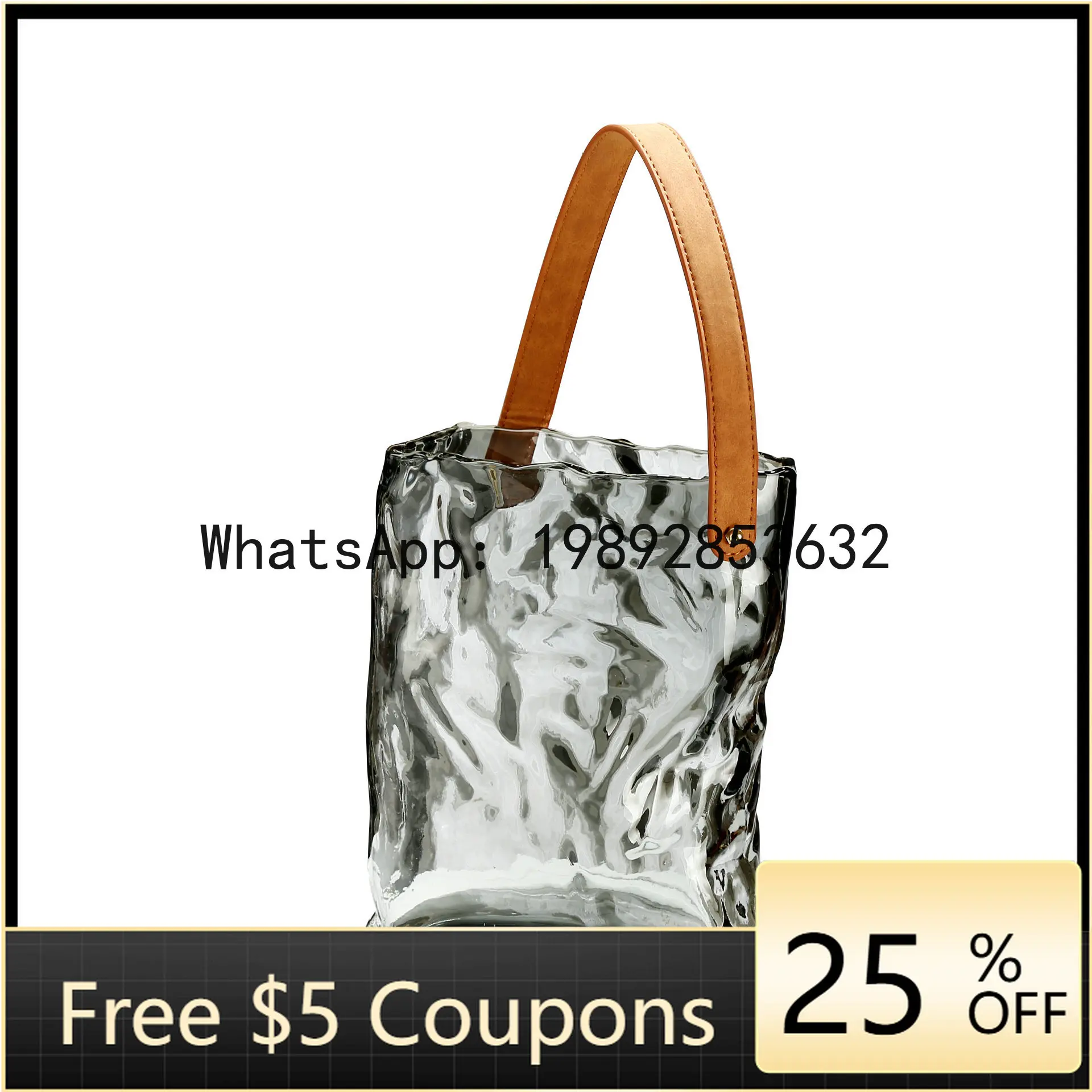 

Glass Vase Transparent Tote Bag Shape Wrinkled Irregular Texture Flower Vase Hydroponics Accessories Terrarium Home Decoration