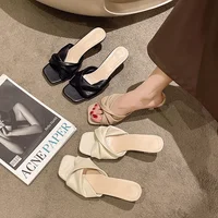 Mules Sexy à bout pointu et talons hauts pour femmes, pantoufles à la mode, couleurs mélangées, diapositives à enfiler, sandales de strip-teaseuse pour fête d'été 2
