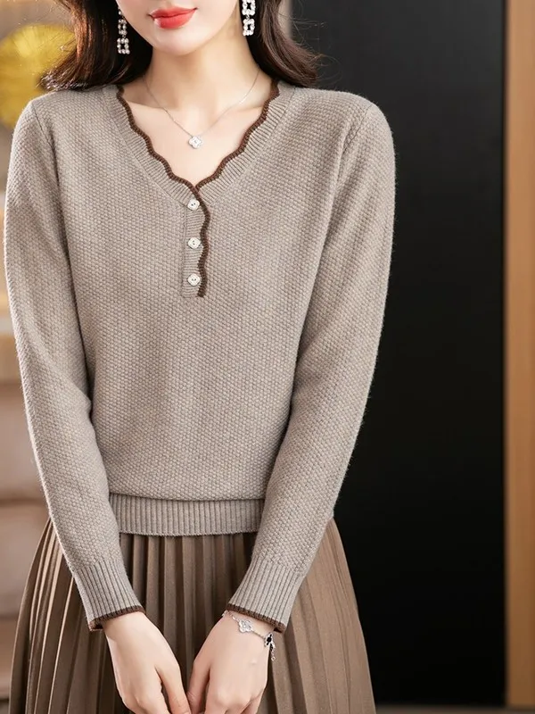 

Ele Mommy Sle Long Sve Ruffle Collar Sweater Faionable Autumn Top Age-Defng Versatile Crew Ne Knitwear