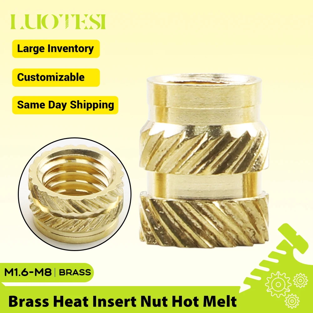 Brass Heat Insert Nuts M1.6 M2 M2.5 M3 M4 M5 M6 M8 Injection Embedment Thread Double Twill Knurle Molding Hot Melt Nuts