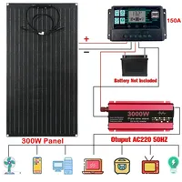 3000W Power Inverter 12V to 110/220V Car Convertor LCD Display 150A Solar Controller 300W Solar Panel System for Home Appliance