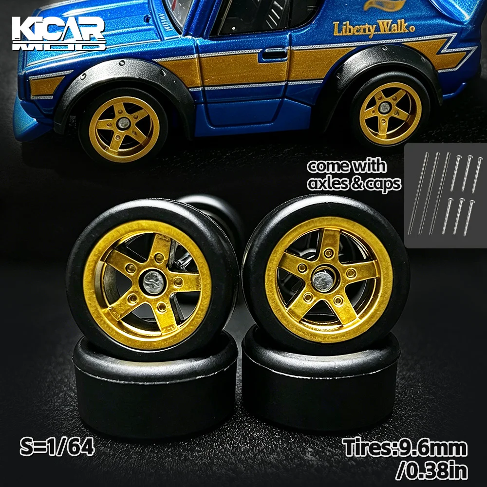 

1/64 Model Q Car Five-star Wheels with Detachable Tire Cover Comes Diameter: 9.6mm rivets for Diecast Model Refiting 4pcs 1set