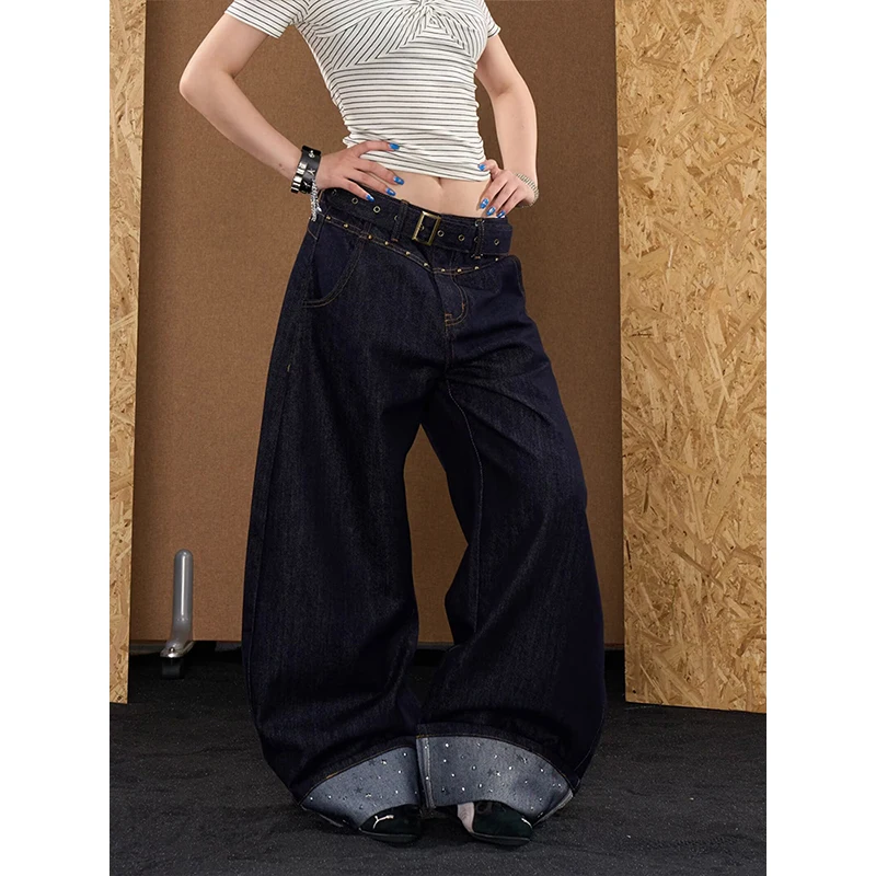 Women Blue Y2k Wide Jeans Letter Print Jean Pants Vintage Harajuku Baggy Grunge Star Denim Trouser Alternative Clothes