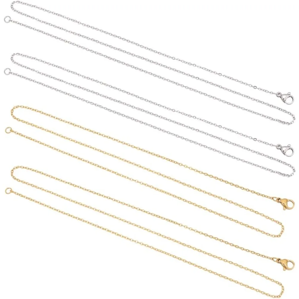 

12pcs 19.68inch/50cm Golden & Stainless Steel Color Cable Chain Stainless Steel Cable Chains 1.5mm Wide Necklace Chain