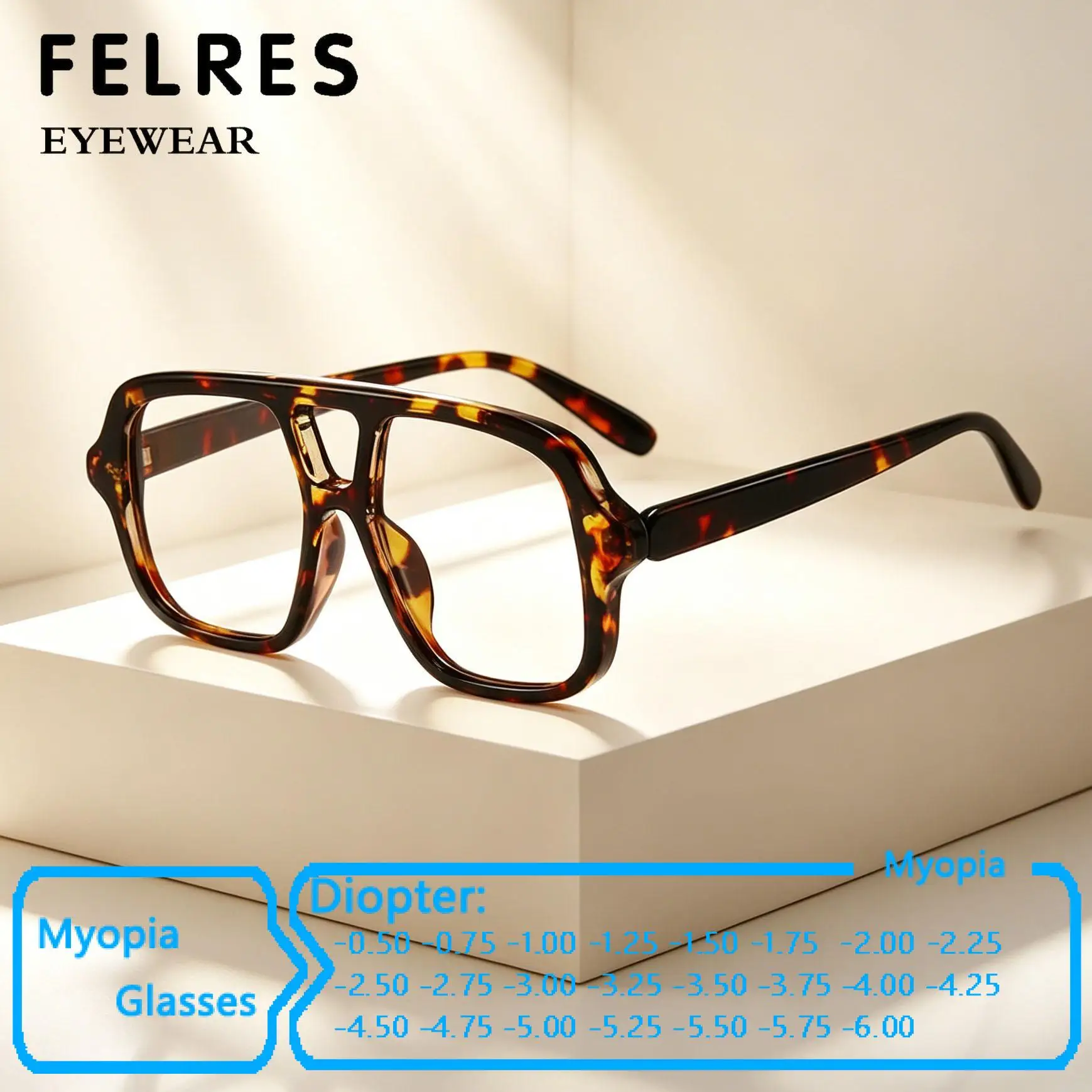 Large Blue Light Blocking Myopia Glasses Men Women Designer Optical Finished Prescription Nearsighted Eyewear Negative Diopter