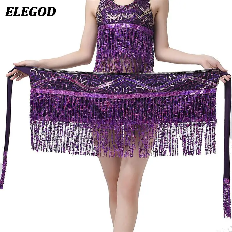 Women Sequins Belly Dance Hip Scarf Skirt Sexy Bellydance Tassel Waist Chain Hipskirt Oriental Indian Dance Costume Accessories