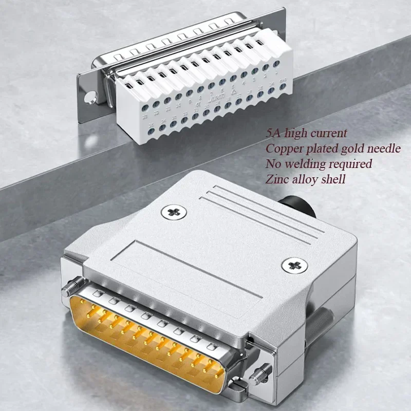 DB25 RS232 Serial Port Plug Metal Shell Connector with Thin Soldering-free Solid 25Pin Solderless Male Female Terminal Blocks