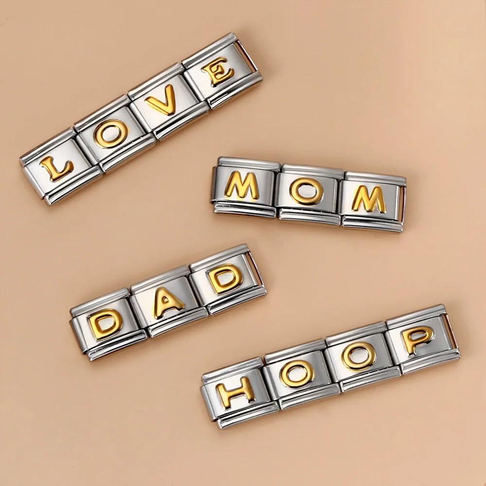 Bracelet à breloques en acier inoxydable pour femme, 26 lettres anglaises et italiennes, convient à 9mm, bijoux exécutifs, nouvelle mode, 2024