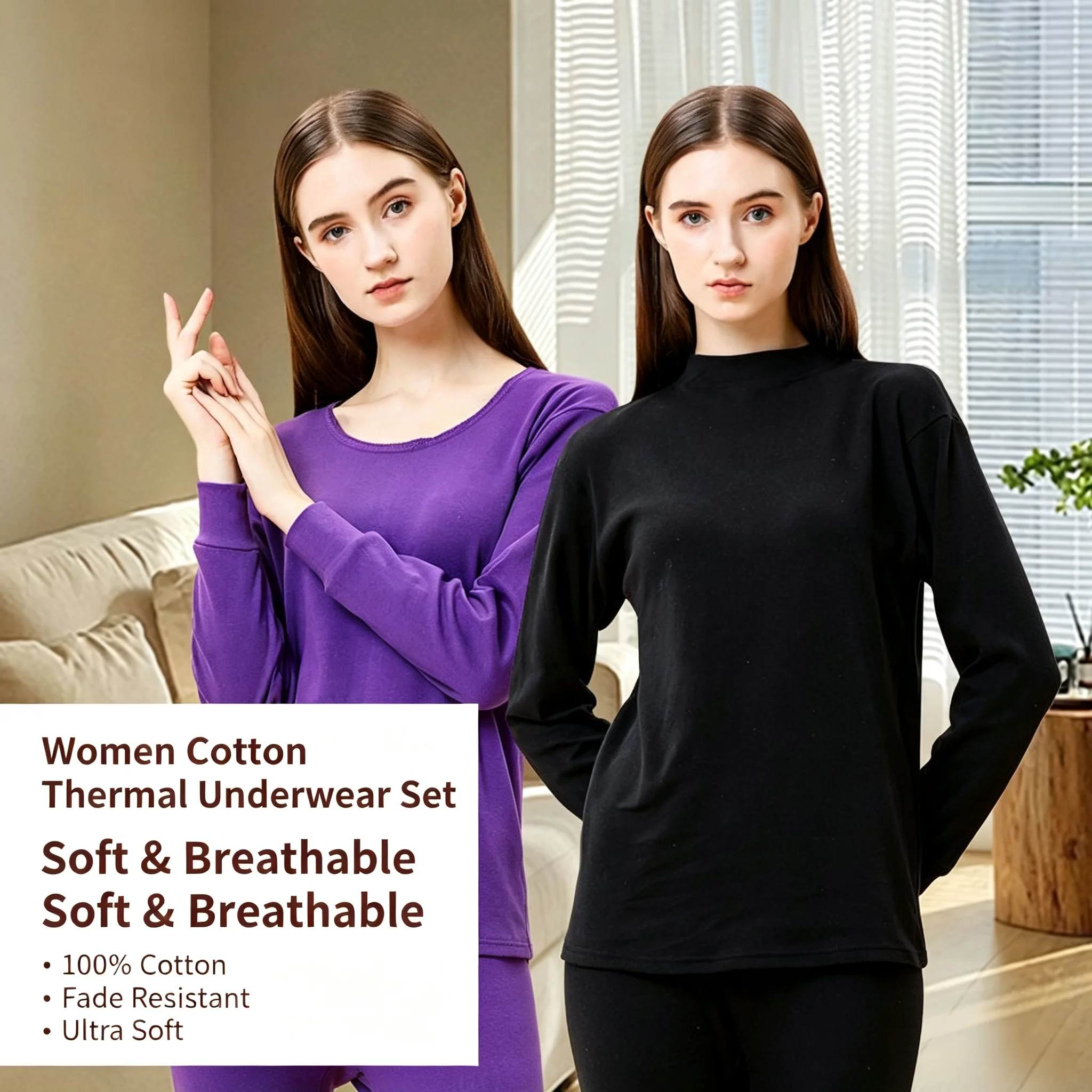 2PCS New Women's Winter Thermal Underwear Pure Cotton Set Fall Clothing and Pants Thermal Underwear Wome Large Size Solid Colour