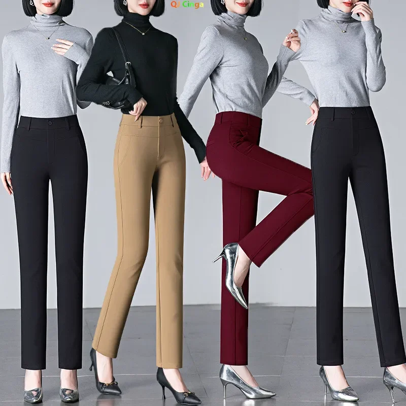 2025 New Women's Slim Fit Pants, Fashion Stretch Trousers, Red, Dark Blue, Khaki, Red Pant, Asian Size 27-32