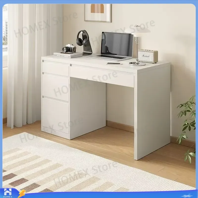 White Standing Office Desk Wooden Modern Small Study Table with Storage Drawer Minimalist Computer Desk Home Furniture Mesa