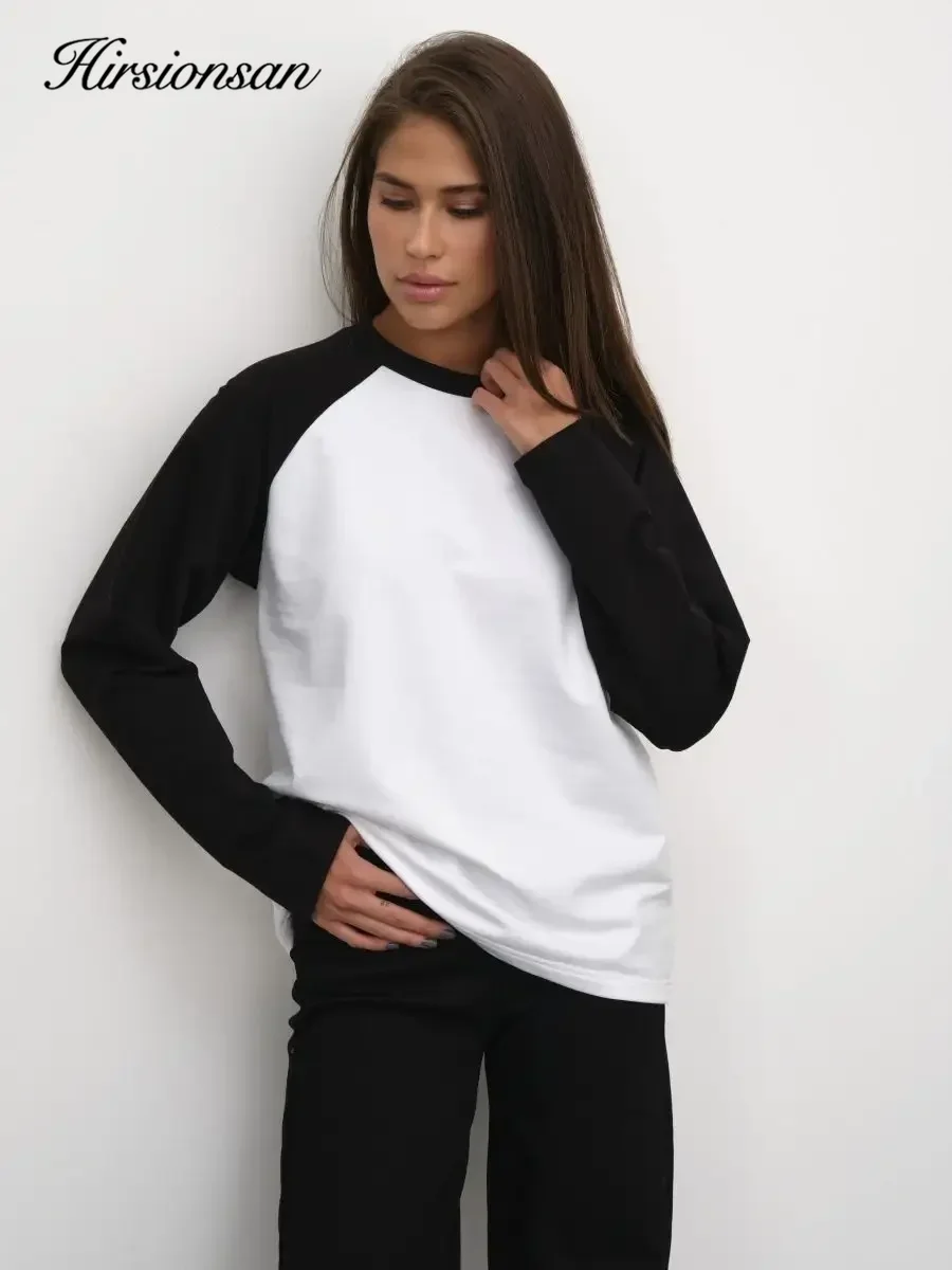 Hirsionsan Basic O-neck 100% Cotton T Shirt Women Loose Oversized Patchwork Pullover Chic Cusual Tees Female Tops Girl Clothing