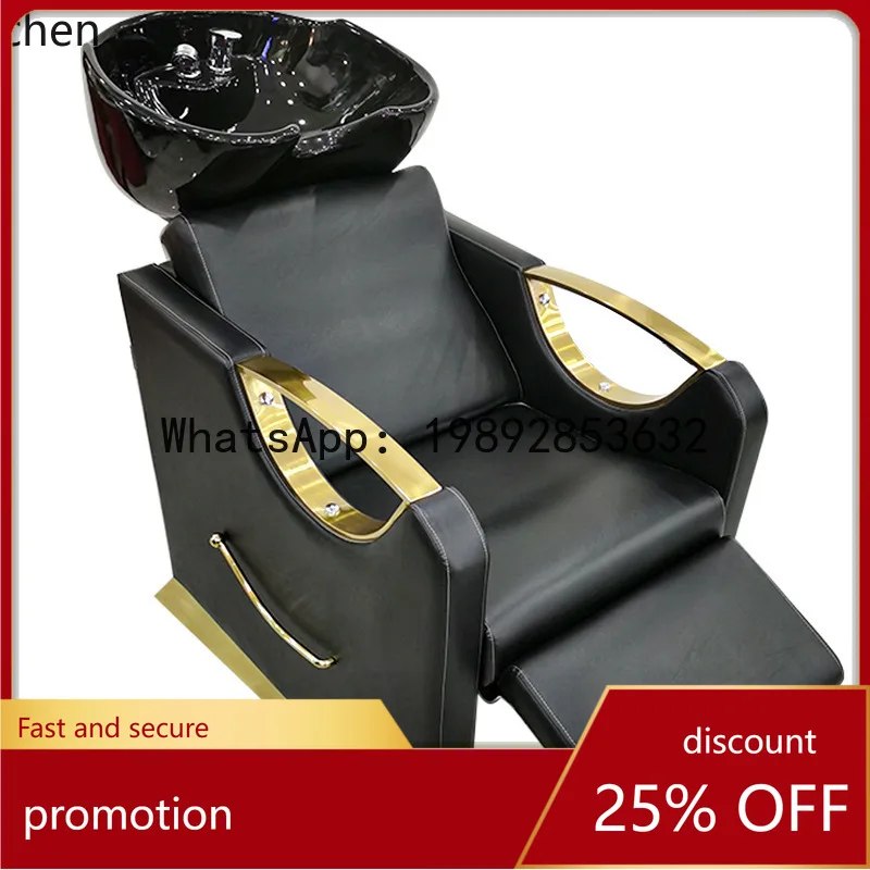 YFY  Hair Salon Shampoo Bed Sitting Ceramic Basin Washing Bed Hair Salon Special Barber Chair Factory Direct Sale