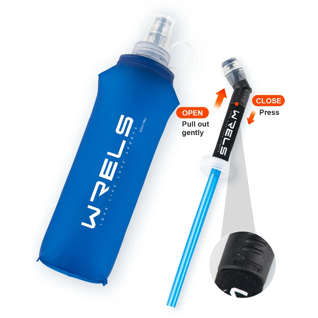 WRELS Klappbare Wasserflasche, TPU, BPA-frei, zusammenklappbar, weiche Flasche, Outdoor-Sport, Wandern, Camping, Laufen, tragbare weiche Wasserflasche