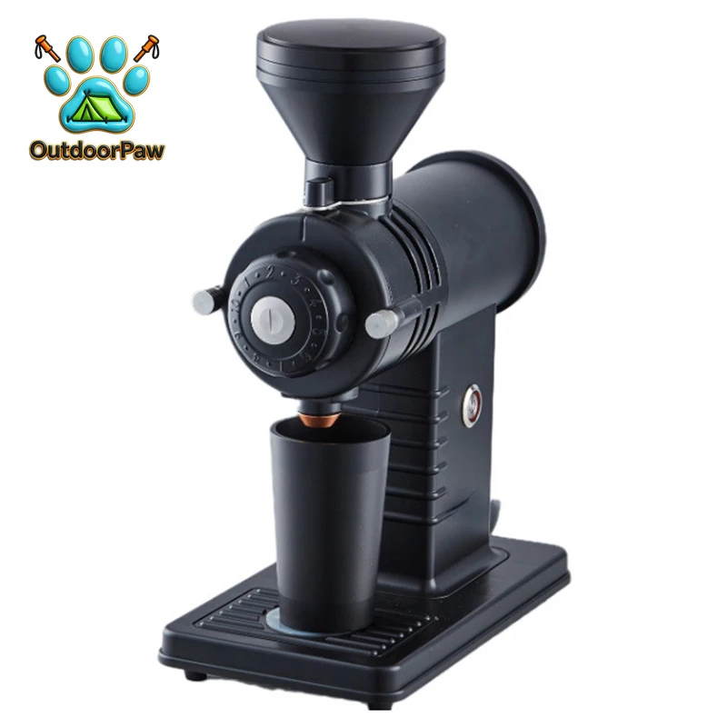 Coffee Bean Grinder 78MM Titanium Alloy Shark-Tooth Blade 10-Level Coarseness Adjustment Brass Grounds Outlet