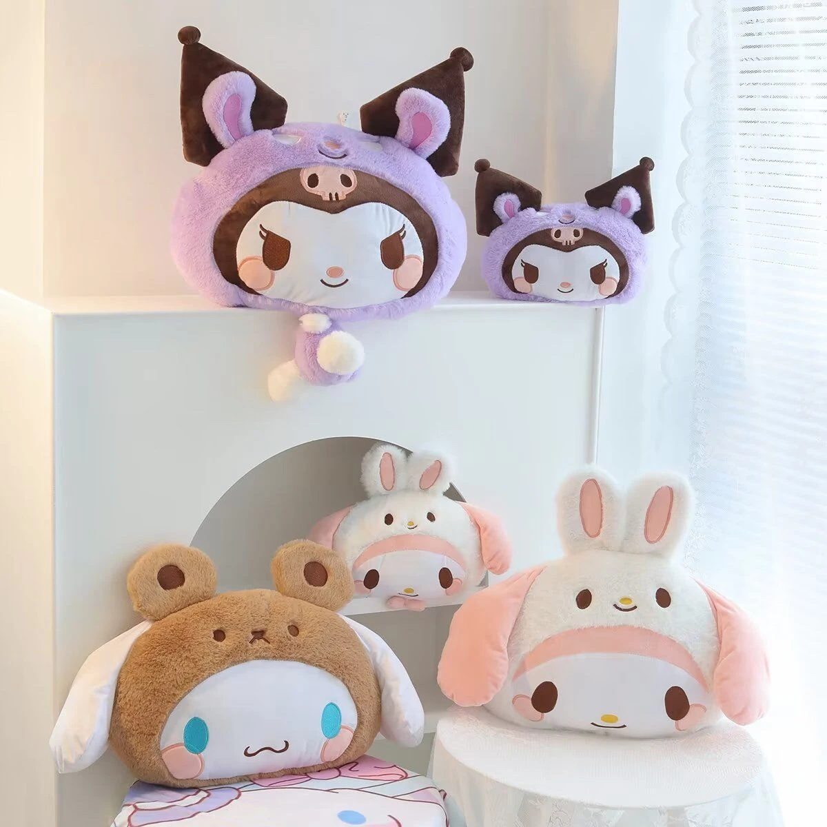 Very Cute Kuromi My Melody Cinnamoroll Headrest Back Cushion Kawaii Japanese Style Car Decoration Nap Pillow Blanket Girl