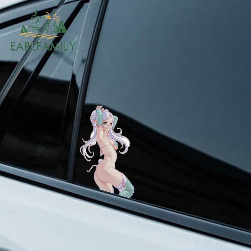 EARLFAMILY 13cm X 9.6cm Hentai Frieren Bikini Car Stickers Amusing Sunscreen Rearview Mirror Trunk Decal Racing Accessories