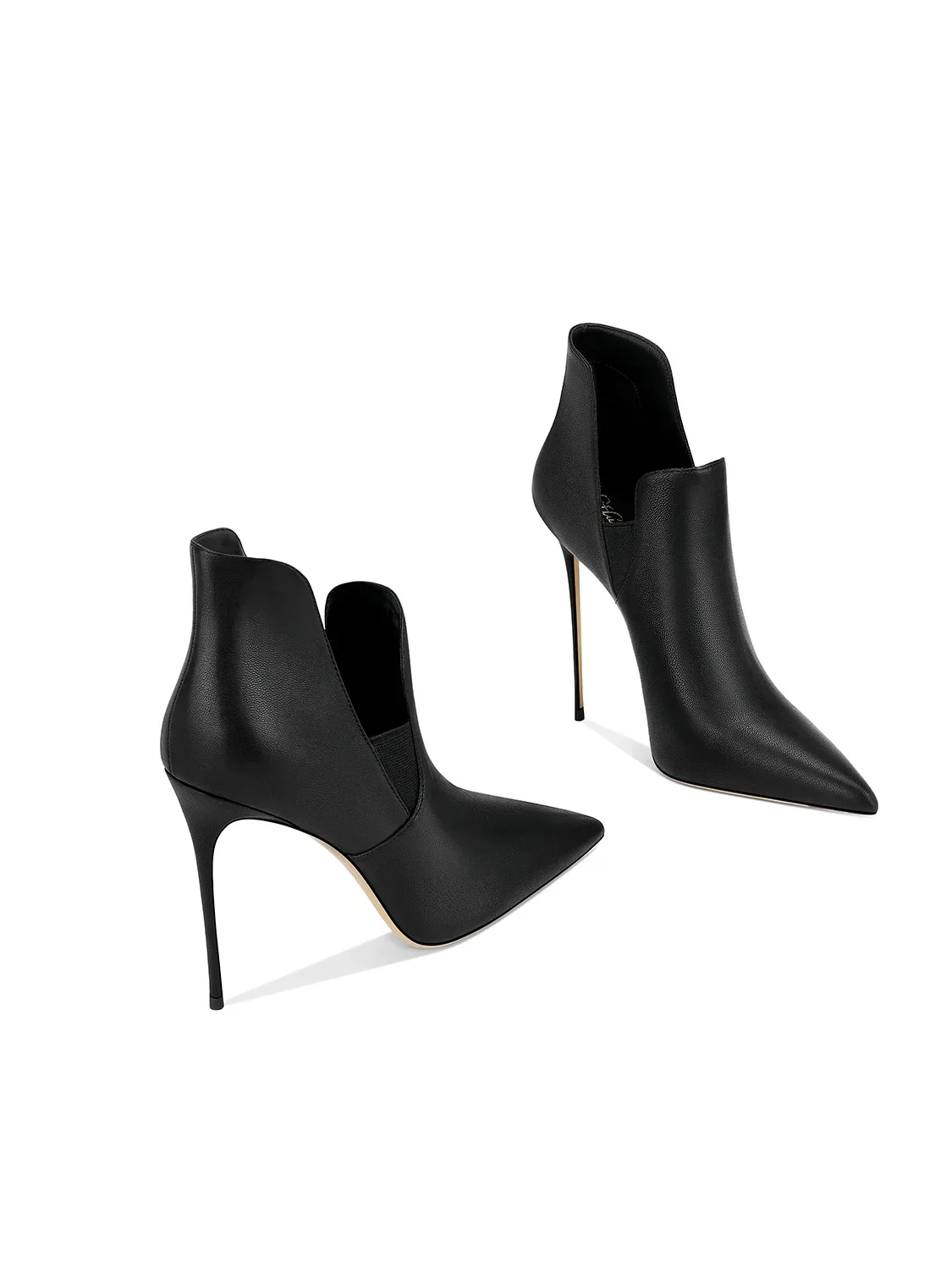 

Leather Black Short Boots 2025 Spring New Pointed Stiletto High Heels Single Boots Children's Fashion