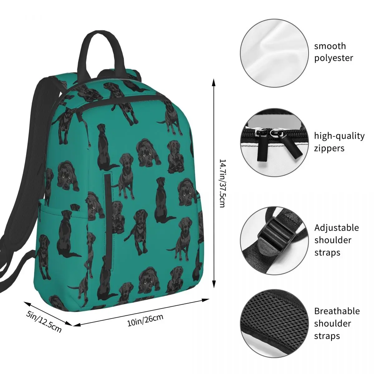 Black Labrador Retriever Dog Backpack Student BookBag Kids School Bag Laptop Shoulder Bags Men Women