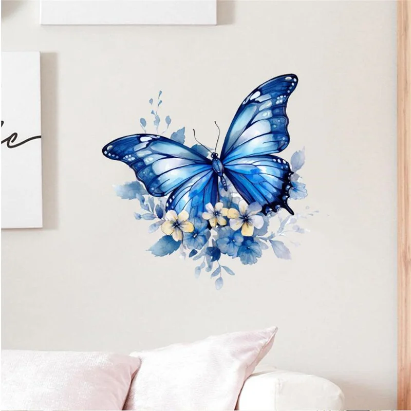 

Removable Blue Butterfly Flower Wall Stickers For Livingroom Wardrobe Bedroom Home Art Decals Decorative 29*30cm