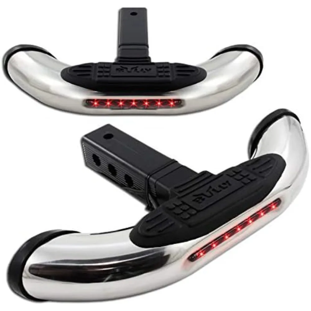 Universal Ram SUV camioneta cromada trasera resistente remolque remolque parachoques enganche barra de paso con luz de freno LED