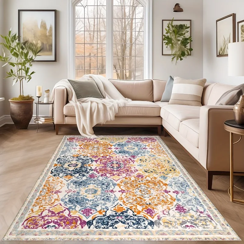 

Large Boho Area Mat, Mandala Modern Floor Mat, Anti-Skid Indoor Chic Floor Mat for Bedroom Dining Room Lounges, Colorful Carpet