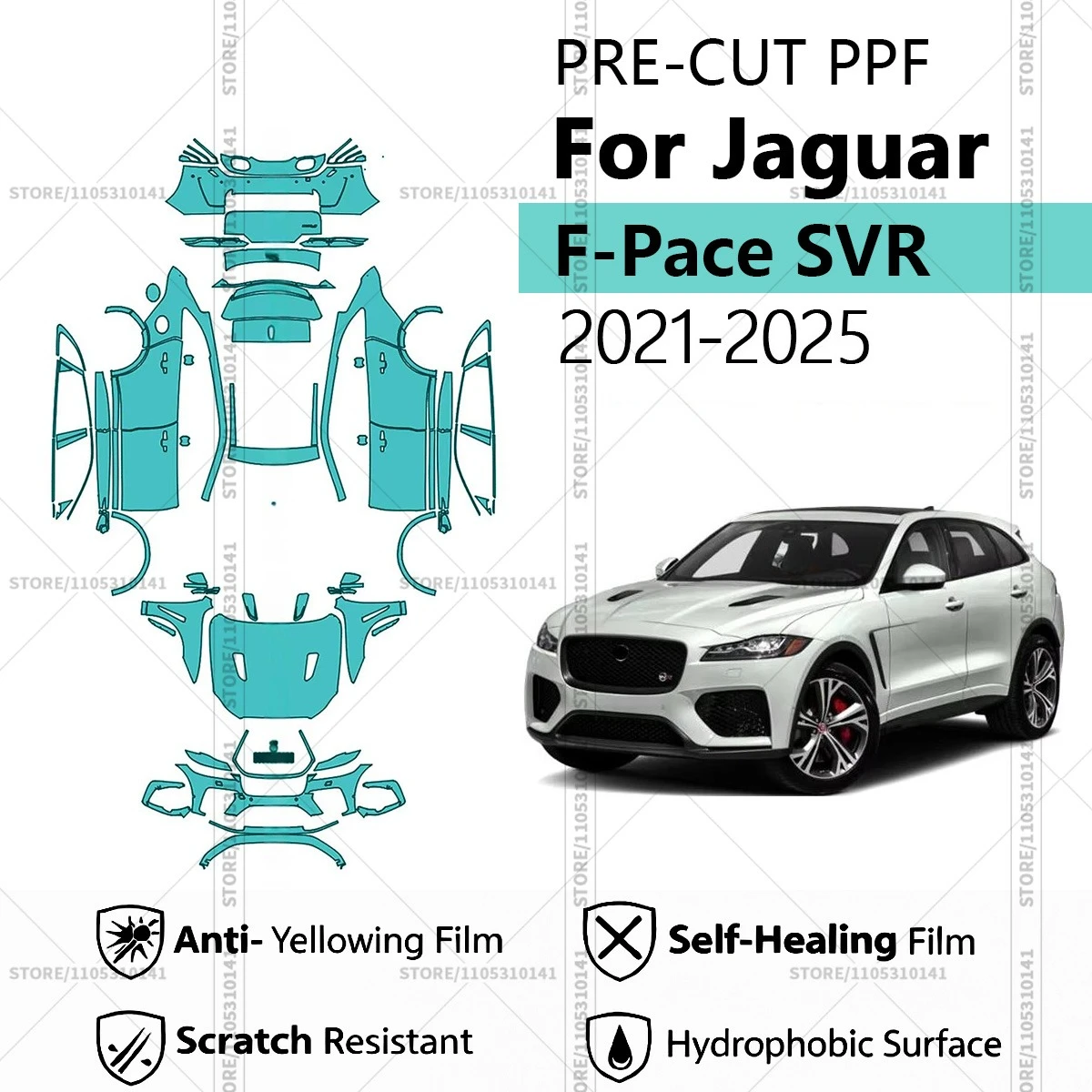 For Jaguar F-Pace SVR 2021-2025 Pre-Cut Paint Protection Film PPF Transparent Car Film Professional Automotive PPF Full Vehicle