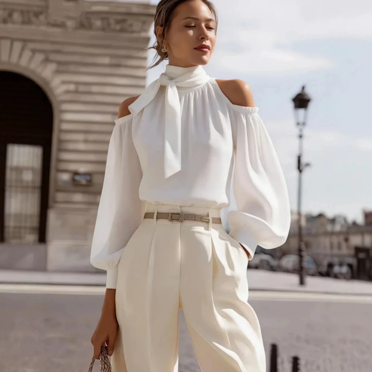 Loose Fit Women Top Comfortable Women Shirt Summer Women Solid Color Shirt Lantern Sleeve Shoulder Blouse Loose Fit for Warm