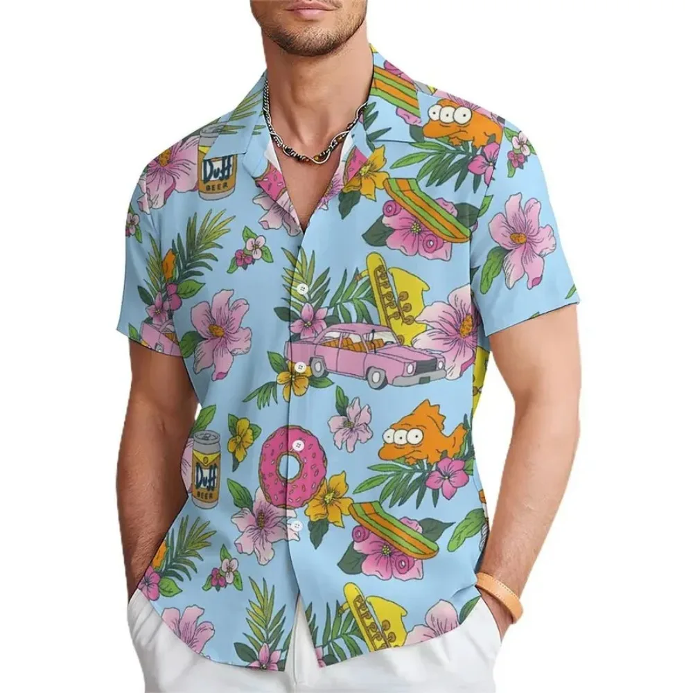 New men's multi-color and multi style floral cherry blossom art casual short sleeved shirt with high-definition printing