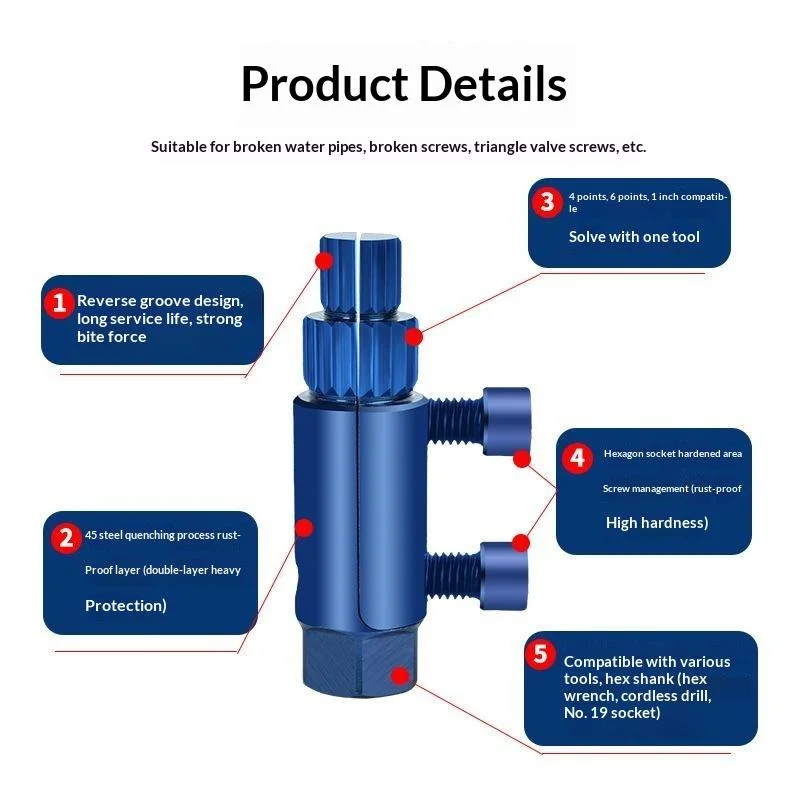 Broken Pipe Thread Extractor For Half 3 Quarter One Inch DN15 20 25 Pipes Removes Broken Threads In Faucet Valves