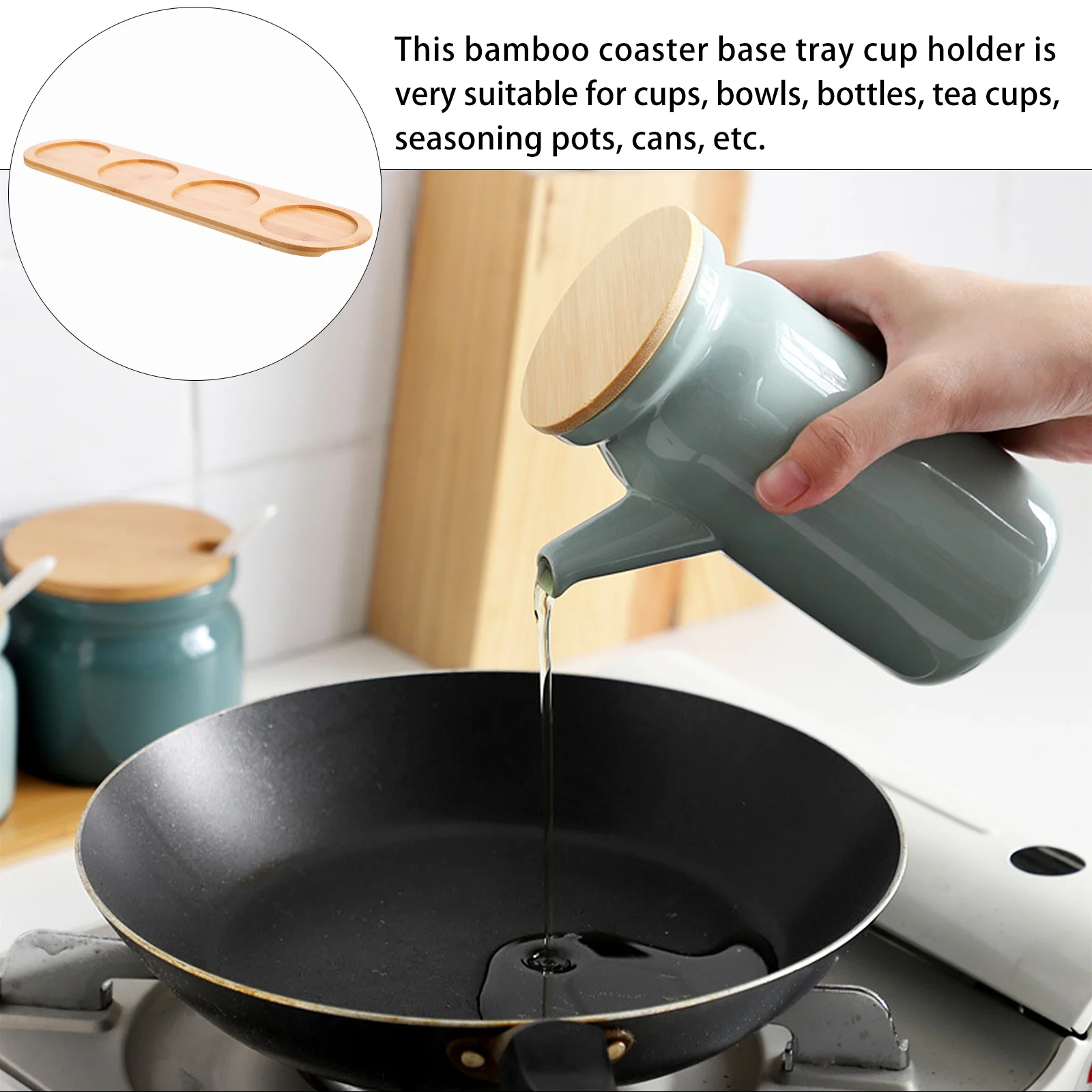 

1pc Bamboo Coaster Tray For Tea Cups Condiment Jars Table Protector Kitchen Decor Bamboo Storage Base Dinning Table