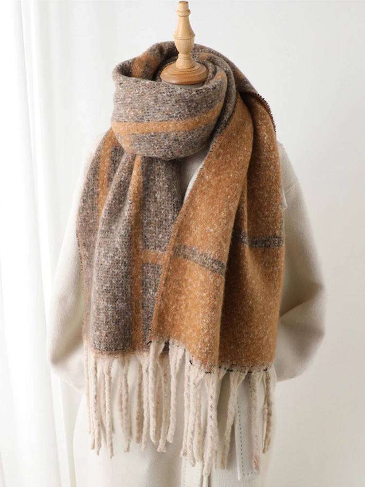 

Women Winter Retro Knitted Scarf Headscarf Lady Men Casual Plaid Print Tassel Warm Soft Scarve Mujer Male Foulard Wrap Shawl New
