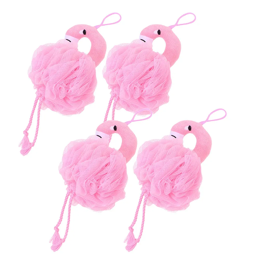 4Pcs Flamingo Bath Ball Loofah Scrubber Soft Gentle Exfoliating Shower Cleanser for Sensitive Skin Rich Bubble Bath
